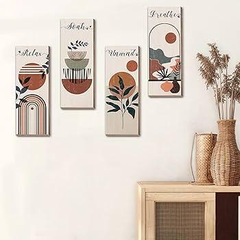 Incorporate a gallery wall filled with art to personalize your boho bathroom space