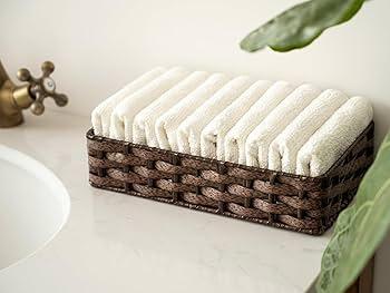 Experiment with texture by using woven baskets in your eclectic bathroom