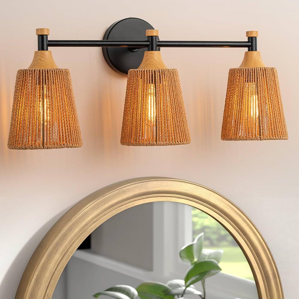 Unique light fixtures offer an artistic touch to your boho​ bathroom