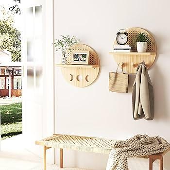 Natural wooden shelves offer a rustic touch in your boho bathroom