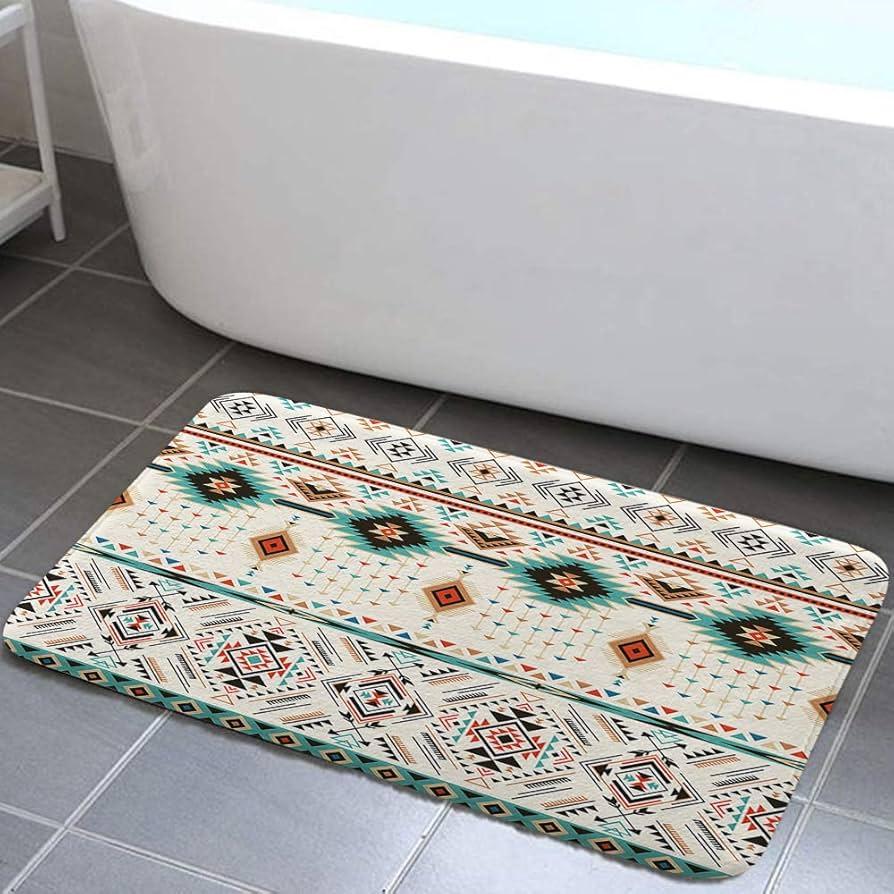 Colorful rugs add warmth and visual interest to your eclectic bathroom floors