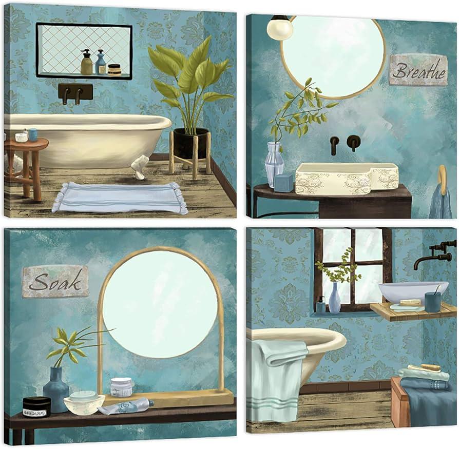 Create a gallery wall featuring eclectic‌ bathroom-themed artwork and photographs