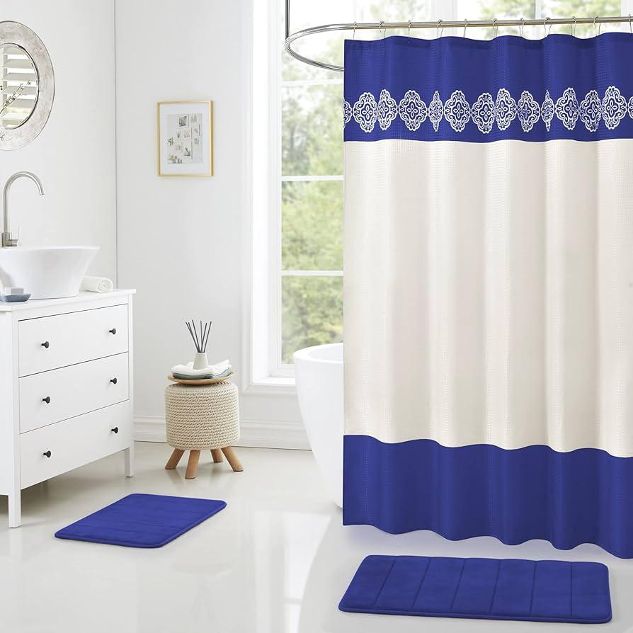 Experiment with bold​ prints in shower curtains or bath mats for an eclectic bathroom flair