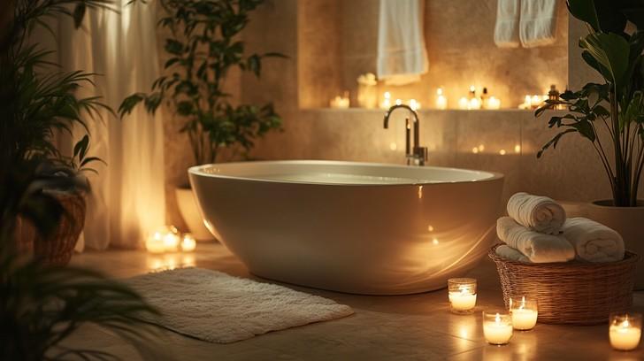 Add scented candles and wood accents ‍for tranquility in your wooden‌ bathroom