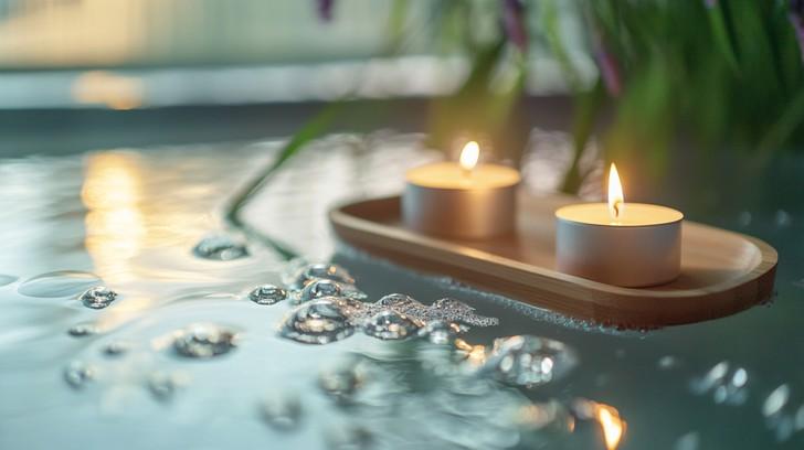 Ambient candles ‍set a tranquil ⁤mood in your wooden bathroom retreat