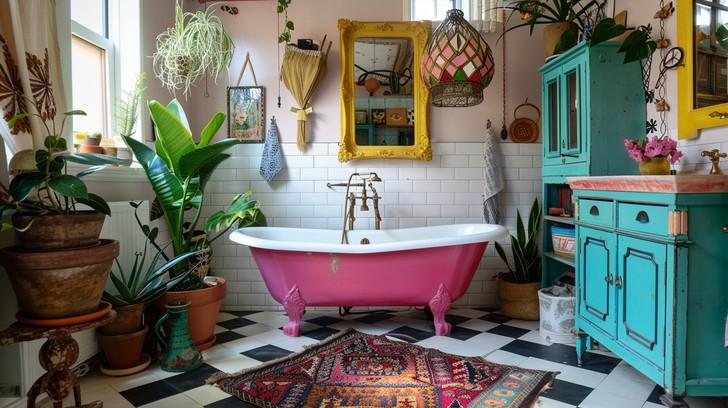 Eclectic bathroom filled with unique​ finds and personal touches