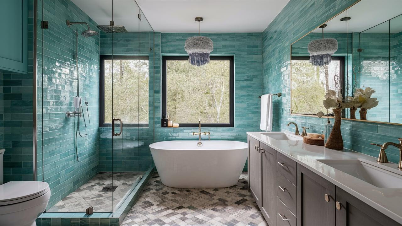 Experiment with bold colors to invigorate your modern ⁤bathroom