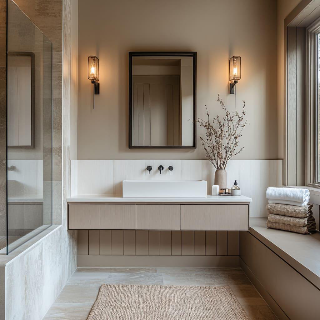 Choose earthy tones to enhance the cozy feel of your wooden ⁢bathroom