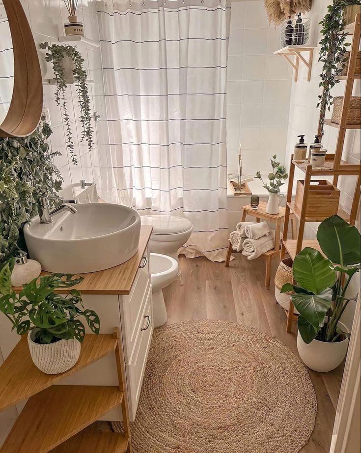 Select natural materials like⁢ wood and bamboo to create a serene ​boho bathroom