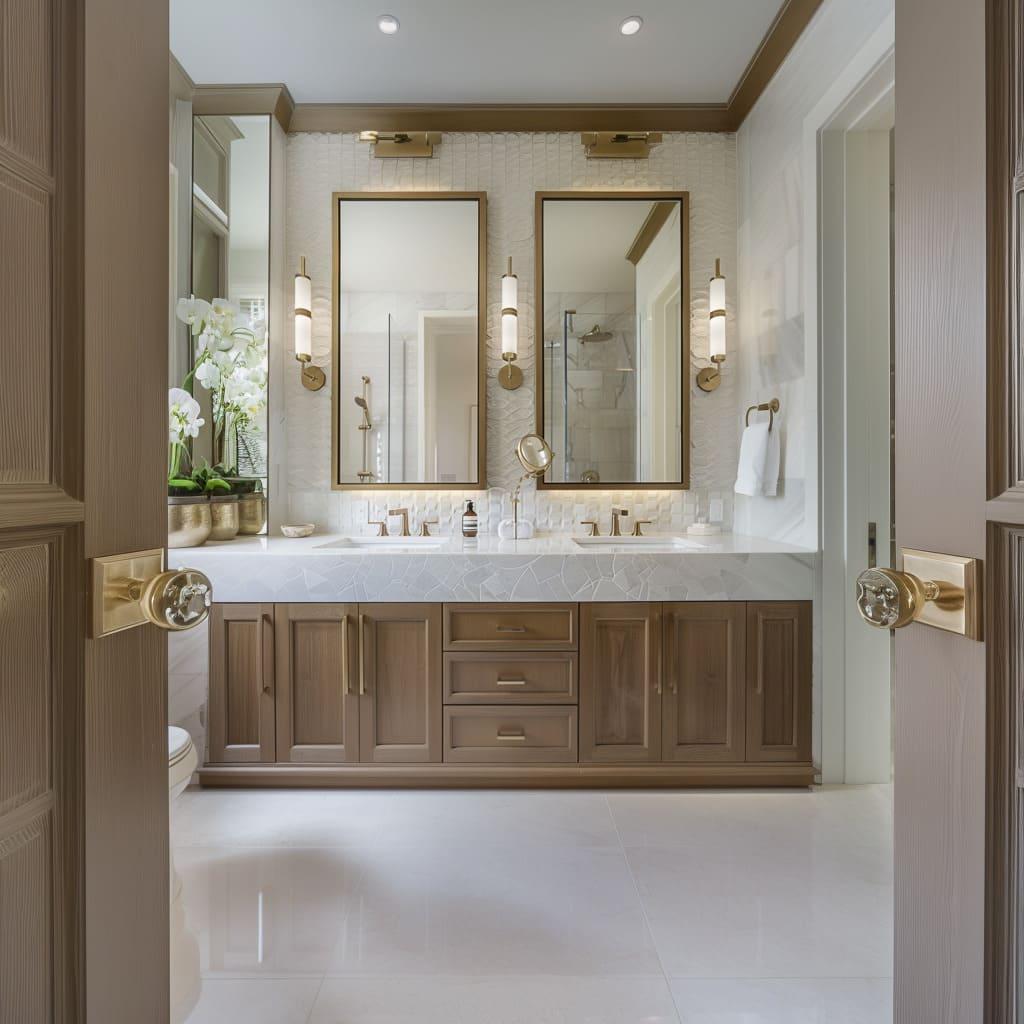 Incorporate floating shelves for stylish storage in ‌your taupe bathroom