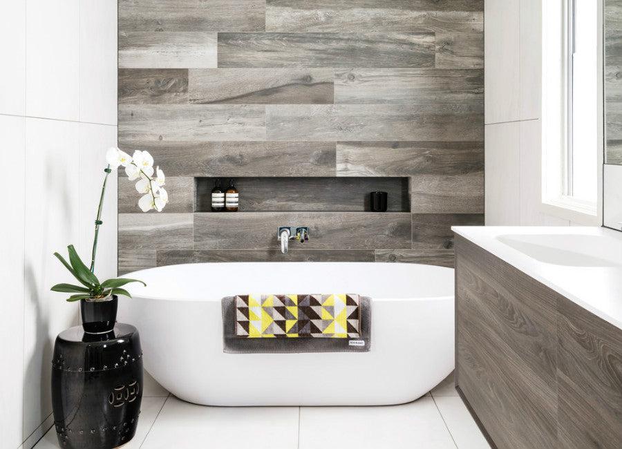 Create a wooden bathroom feature wall to​ capture attention