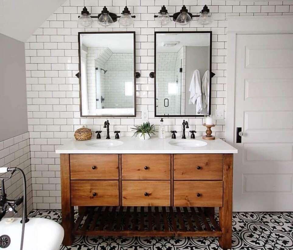 Install ⁤a wooden⁣ vanity⁣ for rustic elegance in your wooden⁢ bathroom