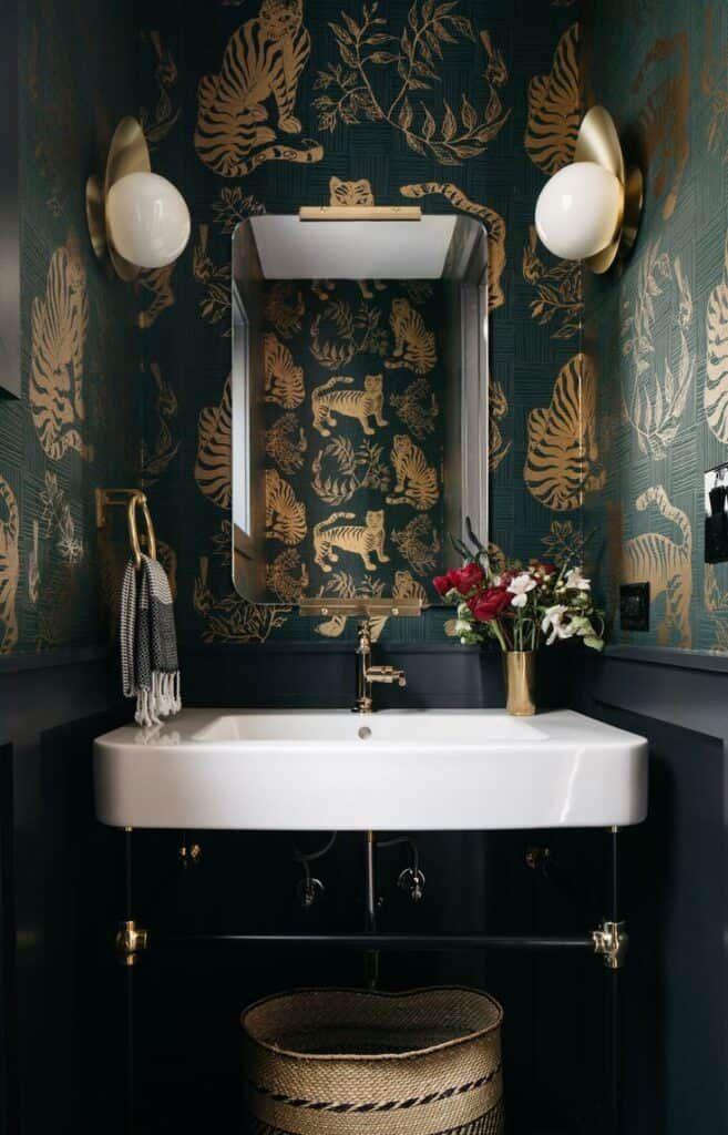 Use bold wallpaper to make ‌a statement in your eclectic bathroom