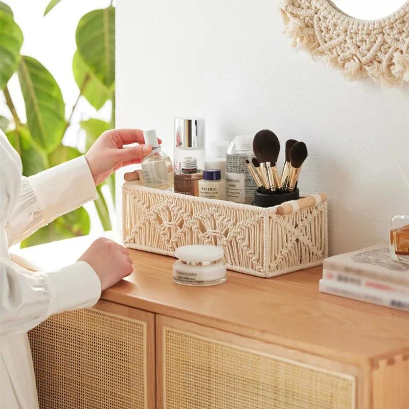 Add woven baskets for stylish storage solutions in your boho bathroom