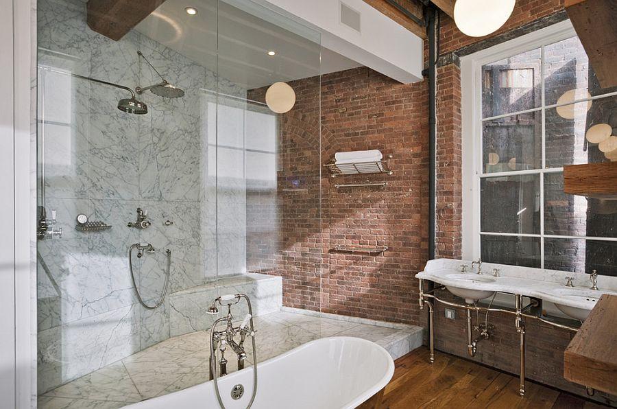 Modern​ industrial bathroom with sleek metal finishes