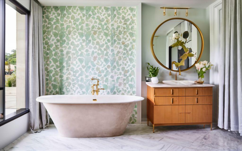 Textured wallpaper provides depth⁢ in your boho bathroom retreat