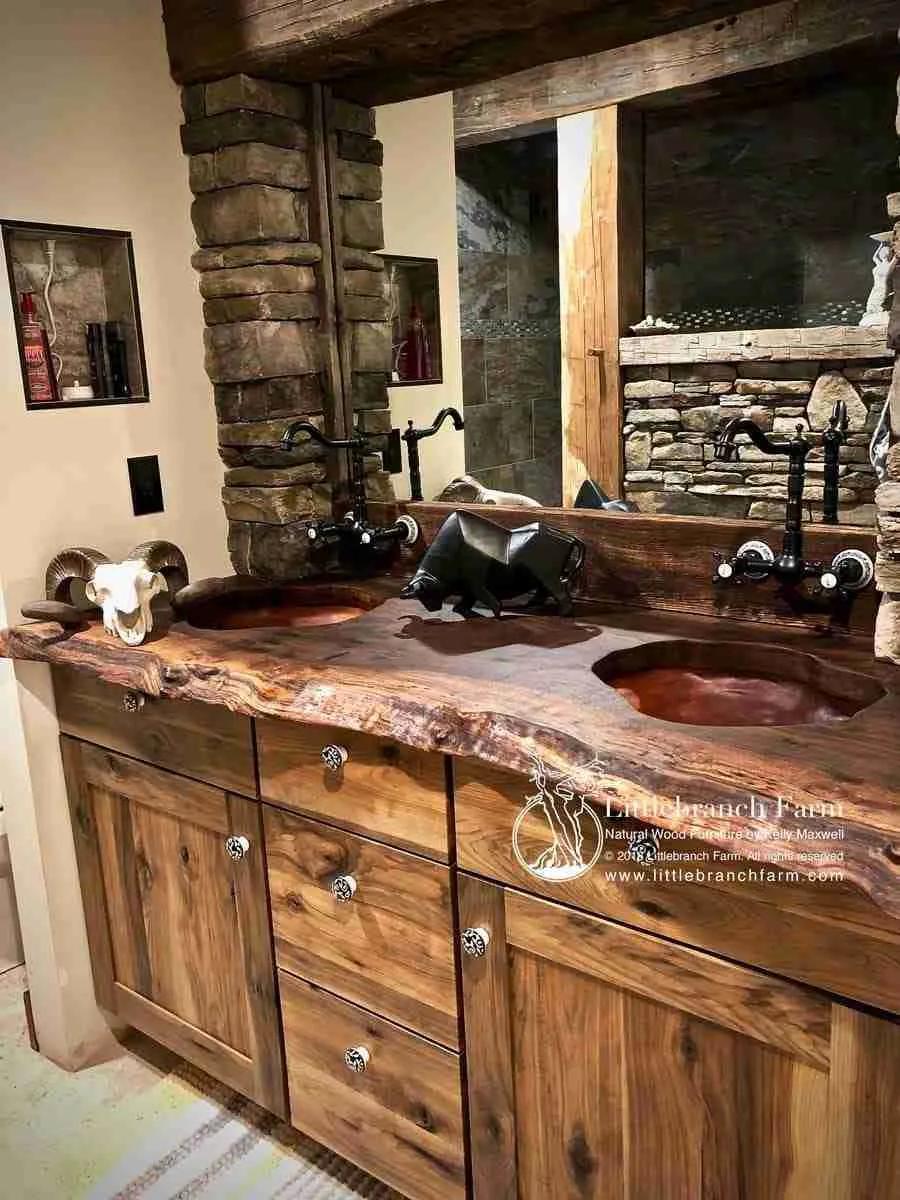 Create a wooden bathroom vanity for ​rustic charm