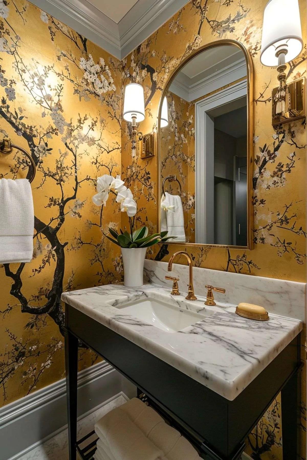 Embrace bold wallpaper​ patterns for ​an inviting eclectic bathroom retreat