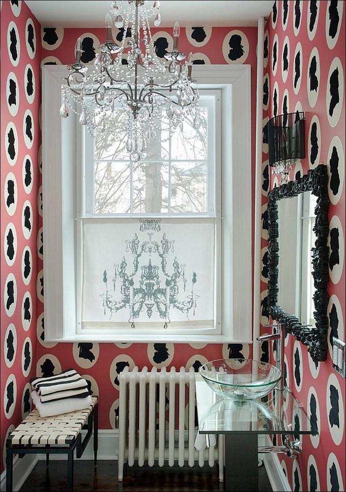 Play with patterns using quirky wallpaper in your eclectic bathroom design