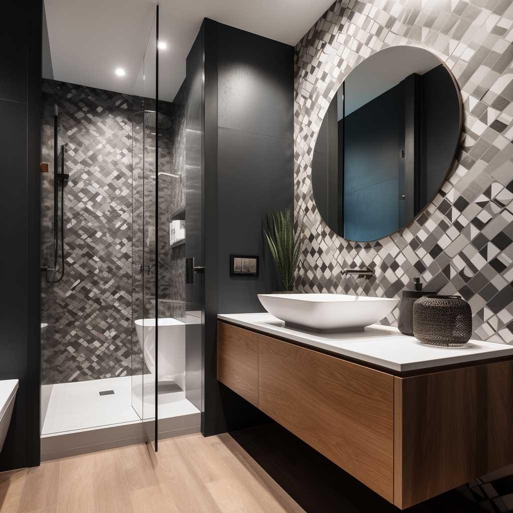 Experiment with ‌geometric patterns to add​ flair to‍ your modern bathroom