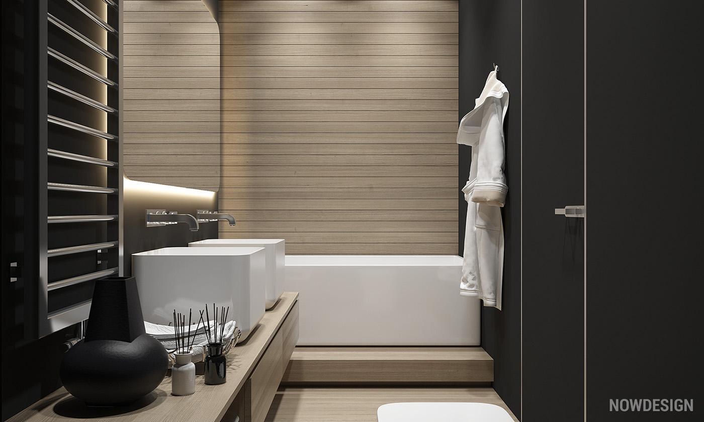 Natural wood accents⁣ for warmth ‍in a⁣ modern bathroom