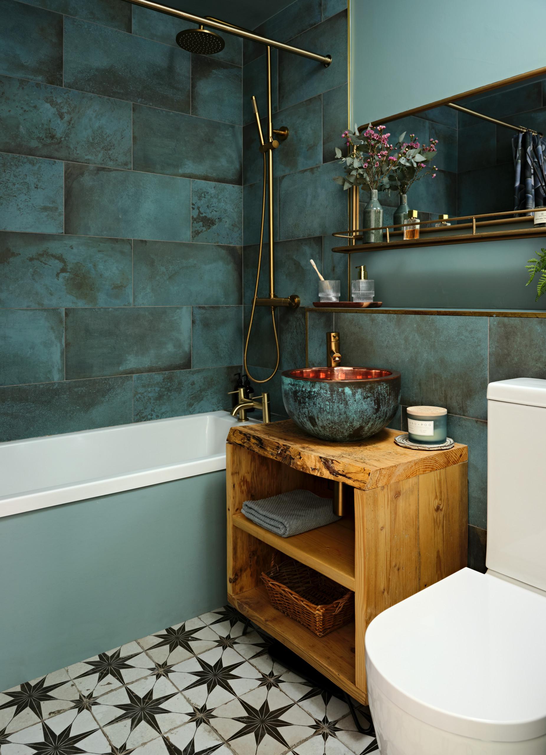 Frame unexpected elements, like tiles or mirrors, for a curated look in your eclectic bathroom