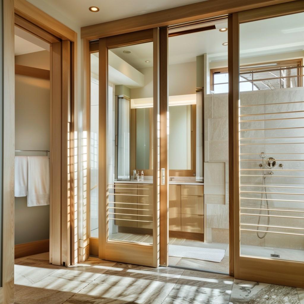 Opt‌ for sliding⁢ wooden doors for a unique ​wooden bathroom entrance