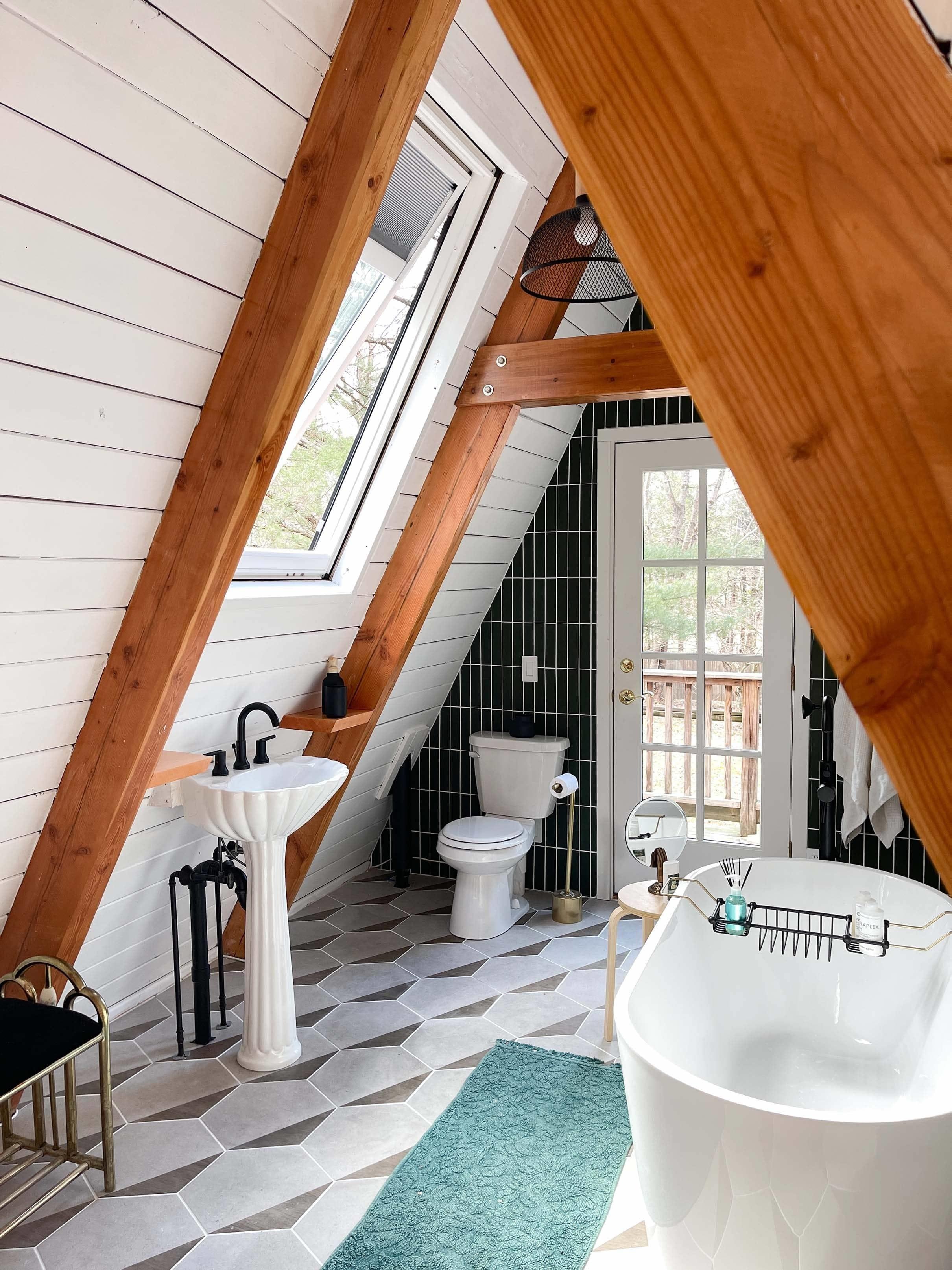 Embrace natural light with skylights in your wooden bathroom