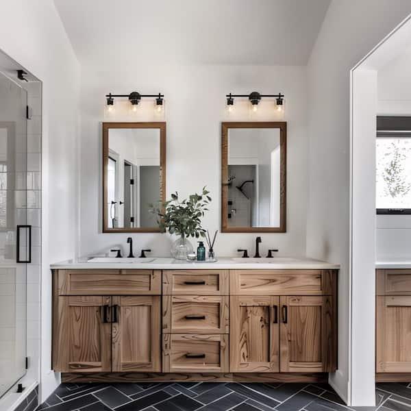 Blend glass and wood for a modern twist in your wooden bathroom