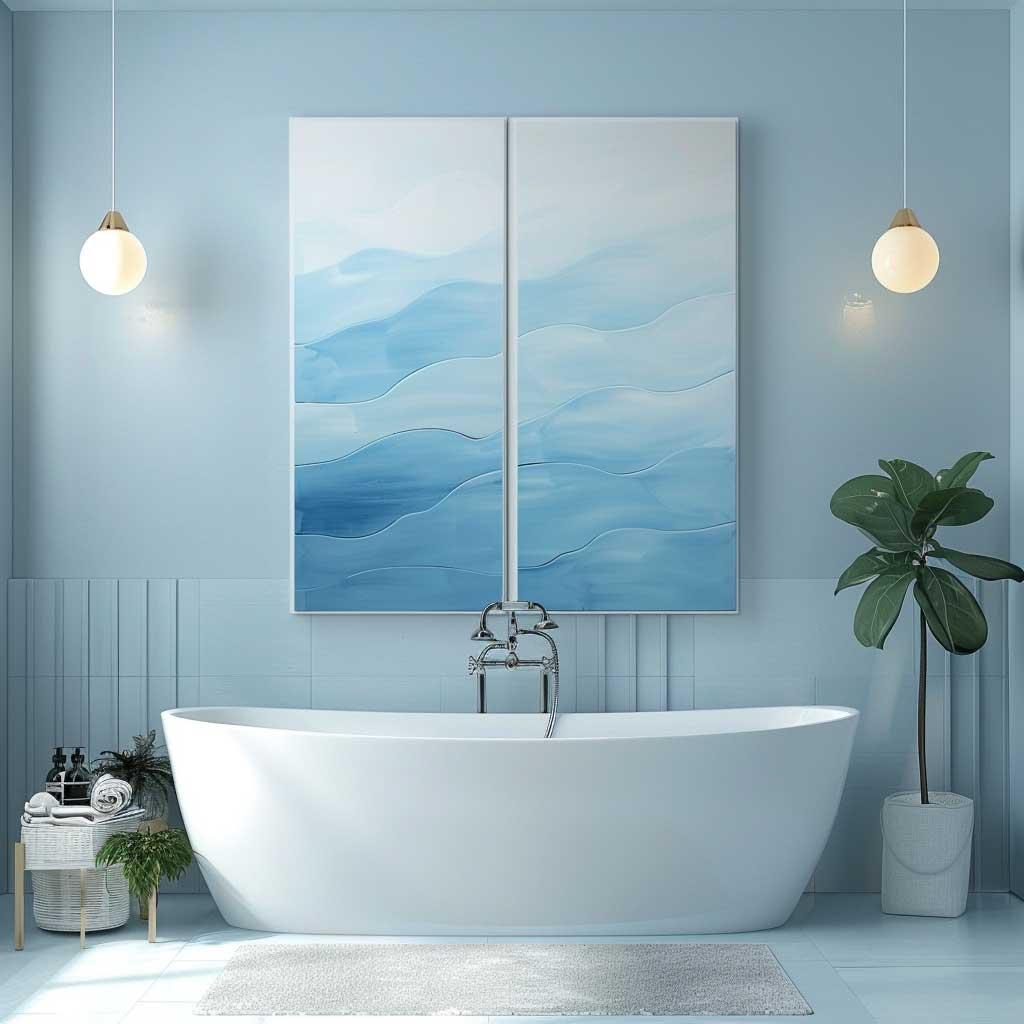 Incorporate unique art pieces that reflect your style in an eclectic bathroom setting