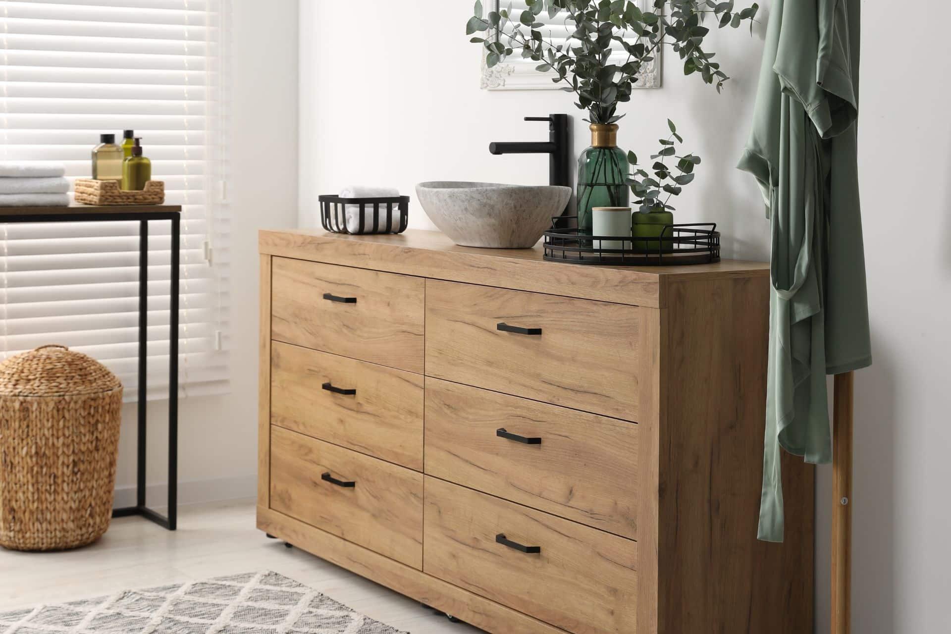 Create a wooden vanity with unique grain patterns for character