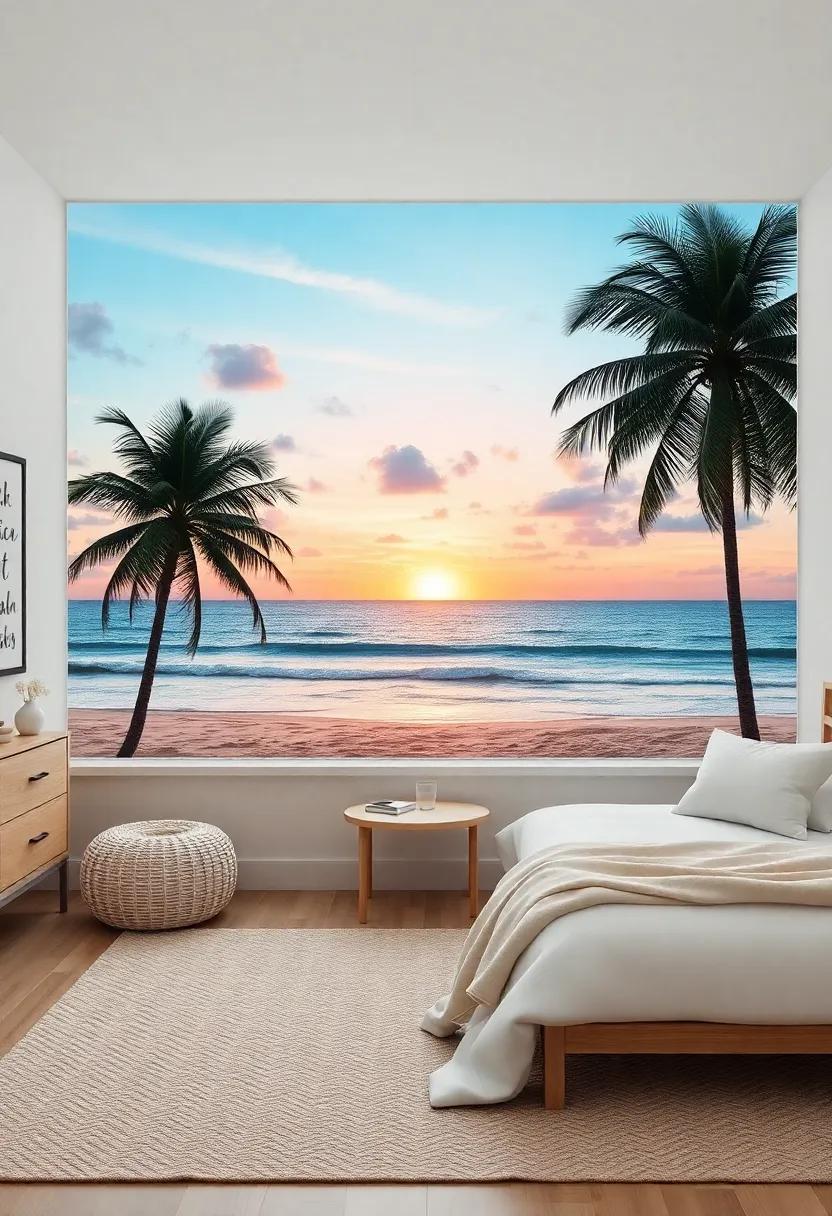 Beachy Wall Art Showcasing Sunsets, ⁢Palms, and Ocean Views