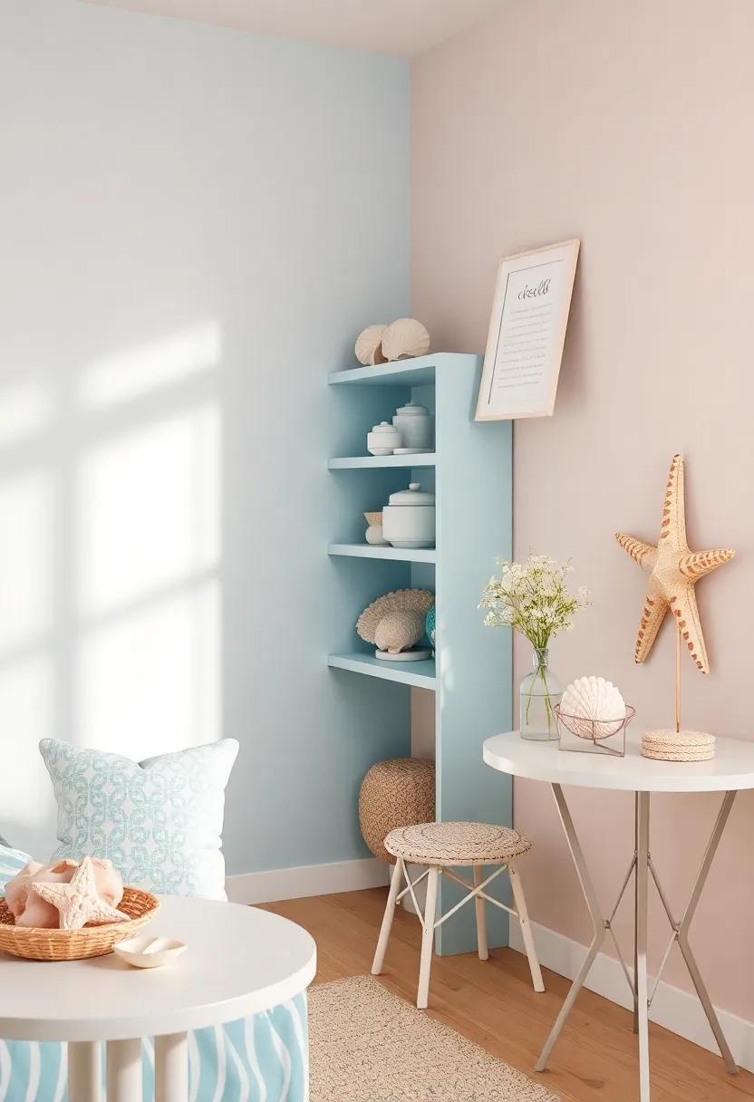 Seashell Collectibles Displayed Creatively on Shelves and Tables