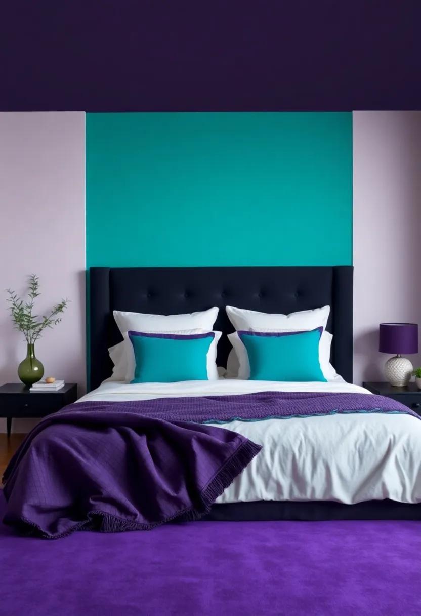 Bold contrasts: Energizing Turquoise With Charcoal And Deep Purple