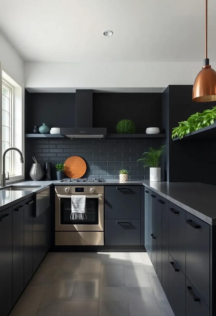 fresh Greenery: ‍Bringing Life ‌into a Black Kitchen Environment