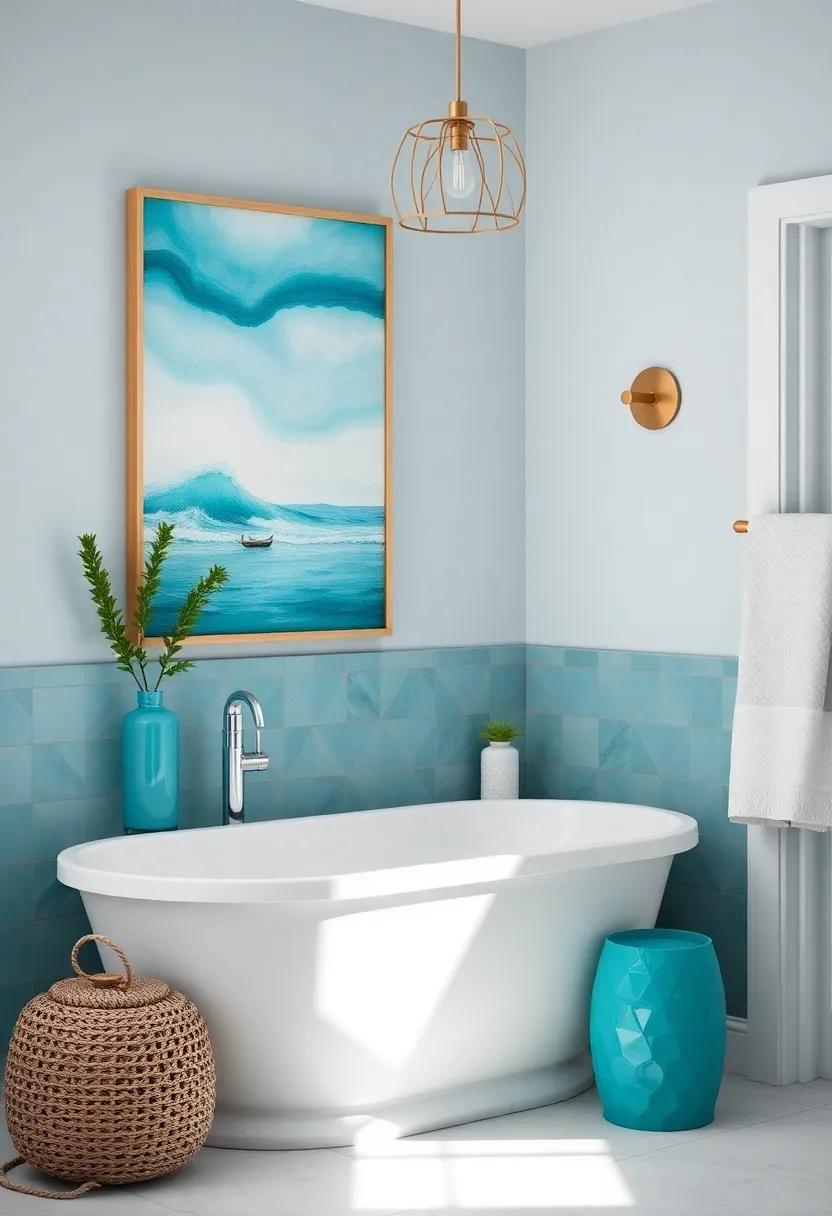 Artful Displays: Creative ⁣Ways to ‍Showcase Turquoise Art in Your Bathroom