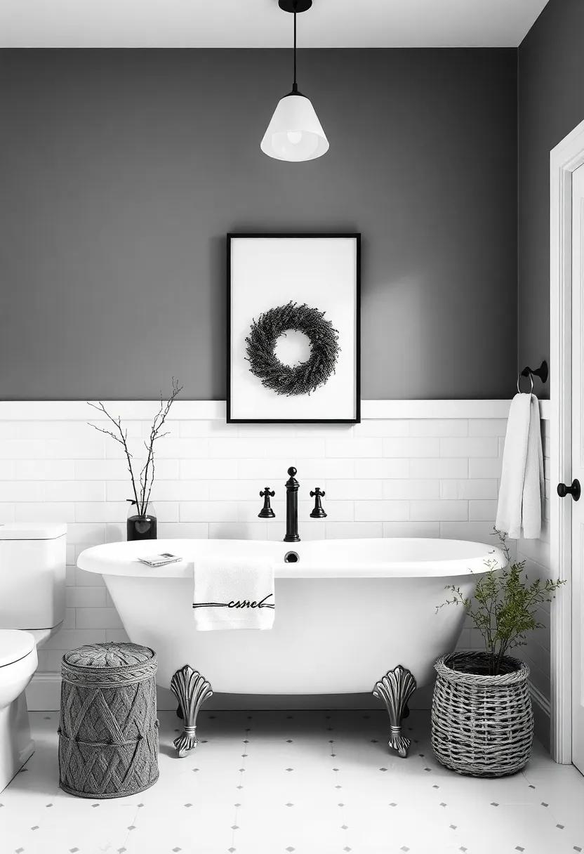 Showcasing black and white Artwork⁢ to Enhance Bathroom Decor