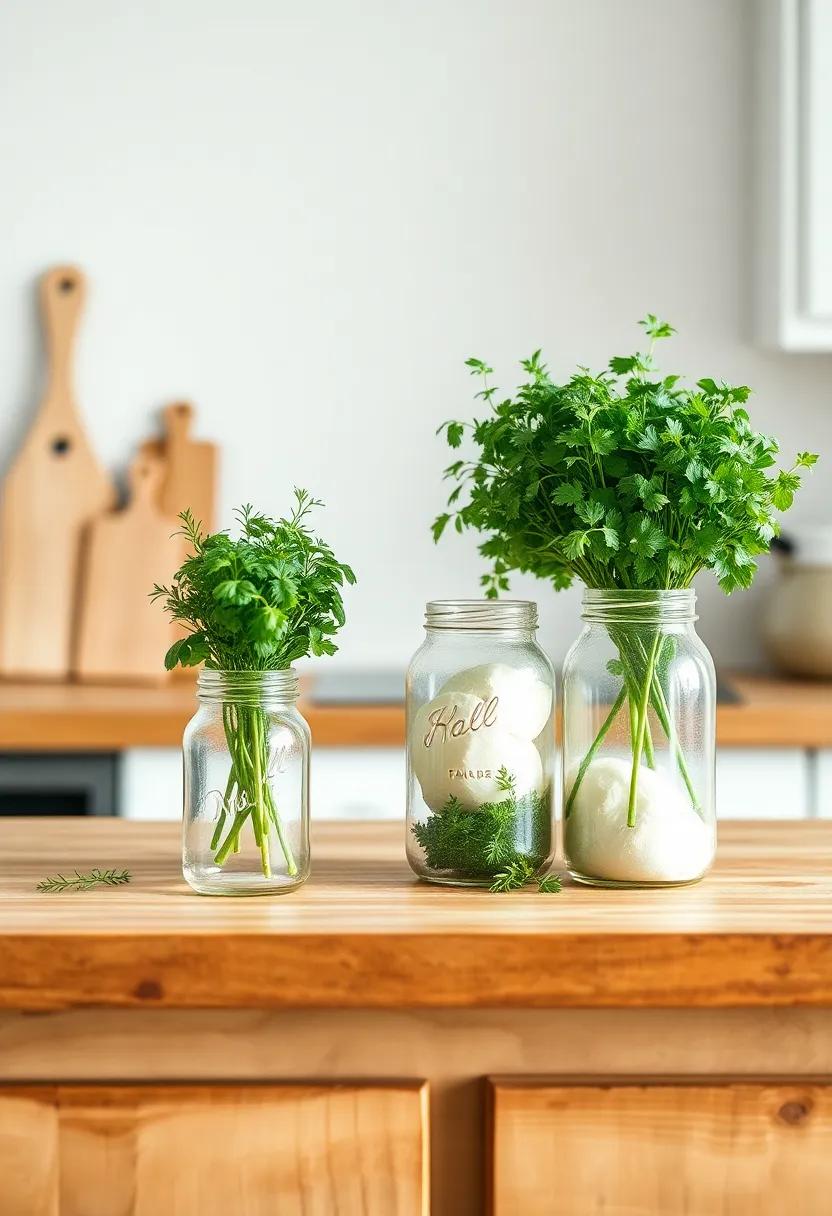 Charming ⁢Vintage Jars Filled with fresh Herbs on a Rustic Kitchen Counter