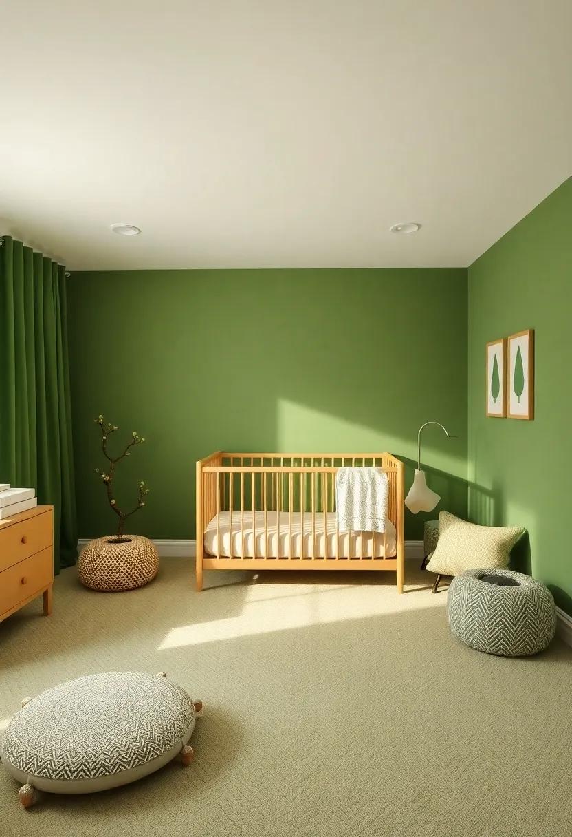 Creating a peaceful Atmosphere with Soft Forest Green Hues and Gentle Lighting