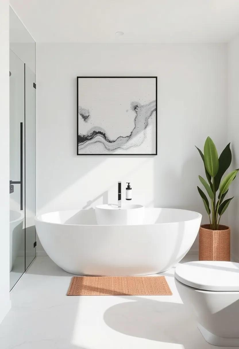 Personal Touches:⁣ introducing unique Artwork in a Minimalist⁣ Bathroom