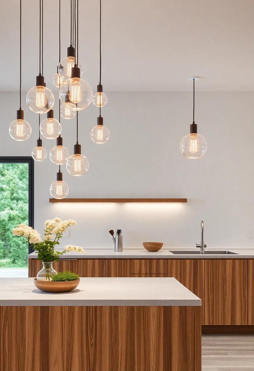 Cascading Pendant lights Transforming‌ Kitchen Aesthetics