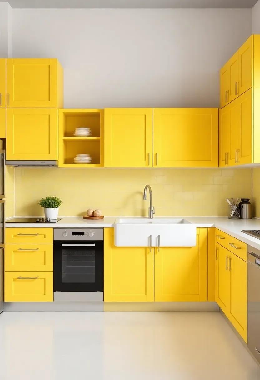 Combining yellow Cabinets with Unique Backsplash Ideas