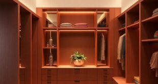 Elegance Redefined: Exploring a Luxurious Terracotta and Gold Walk-in Closet