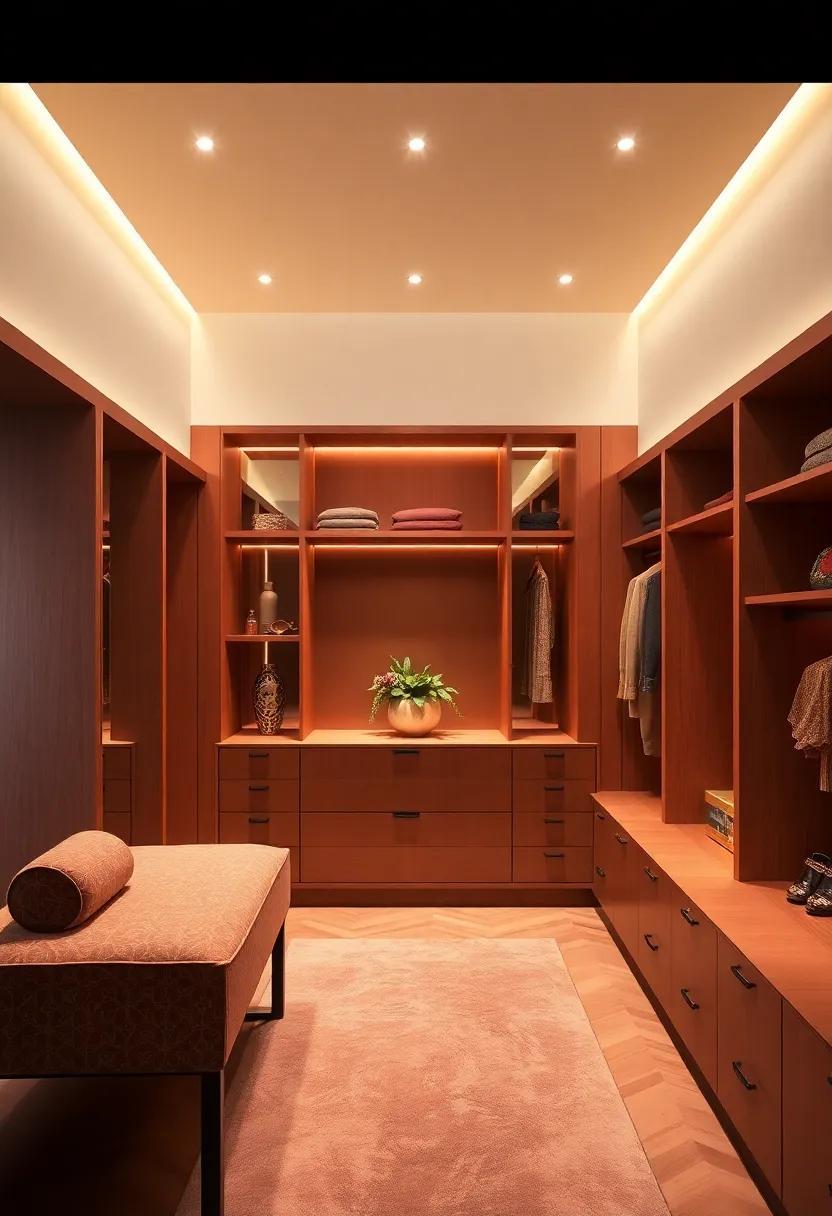 Elegance Redefined: Exploring a Luxurious Terracotta and Gold Walk-in Closet