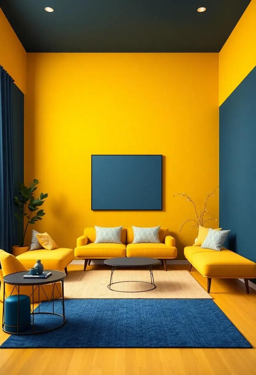 Chic Harmony: Embracing Modern Mustard Yellow and Navy Blue in Room Design