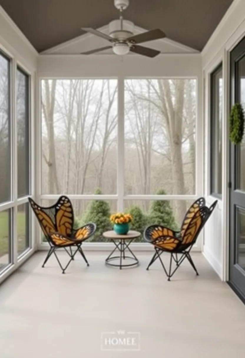 Transform Your Outdoors: Embrace Serenity in a Screened Porch with Butterfly Chairs