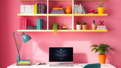 Vibrant Vibes: Transform Your Home Office with Eclectic Colorful Shelves