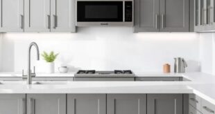 Elevate Your Culinary Space: Gray Kitchen Cabinets Paired with Pristine White Countertops