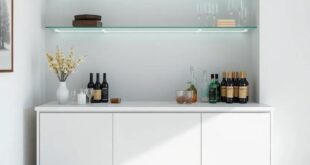 Elevate Your Space: Stylish Small Living Room Bar with Glass Shelves for Chic Entertaining