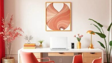 25 Stylish Elements for a Coral and Brass Home Office Oasis